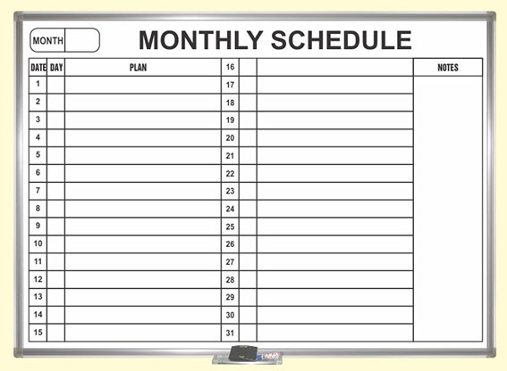 bảng mica trắng dán lịch công tác tháng