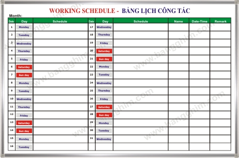 Lịch công tác tháng